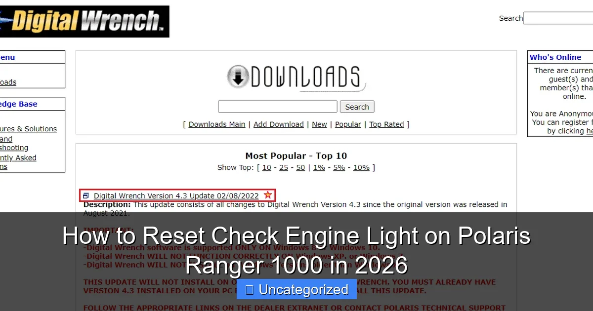 How to Reset Check Engine Light on Polaris Ranger 1000 in 2026