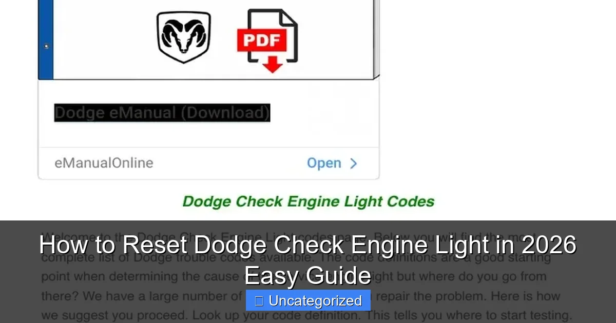 How to Reset Dodge Check Engine Light in 2026 Easy Guide