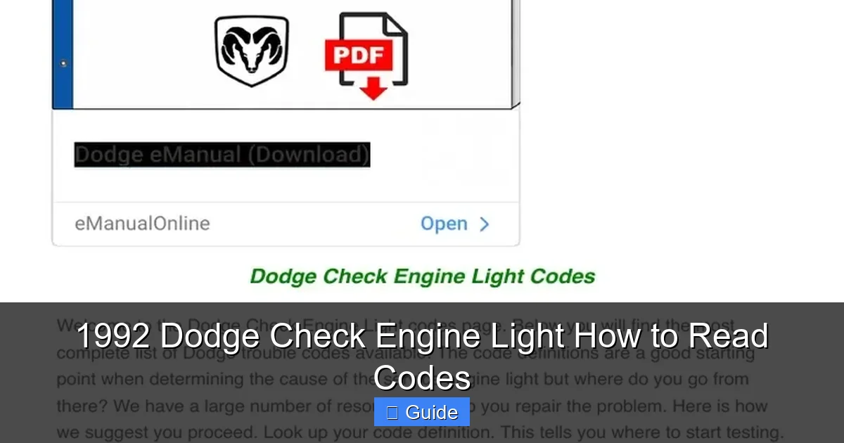 1992 Dodge Check Engine Light How to Read Codes