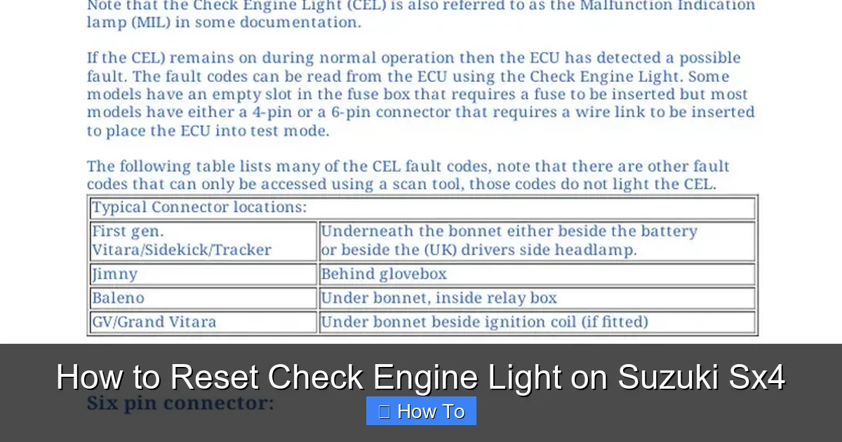 How to Reset Check Engine Light on Suzuki Sx4