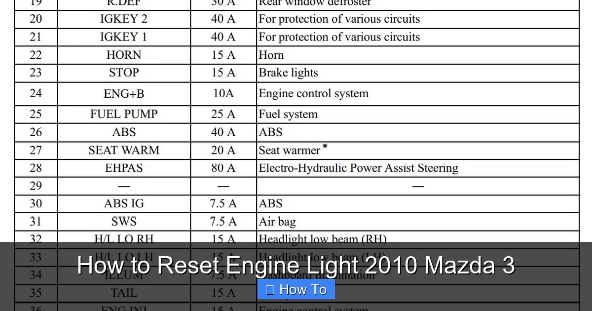 How to Reset Engine Light 2010 Mazda 3