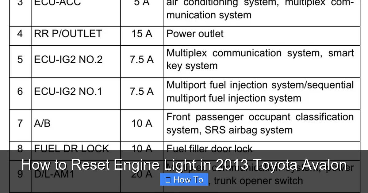 How to Reset Engine Light in 2013 Toyota Avalon