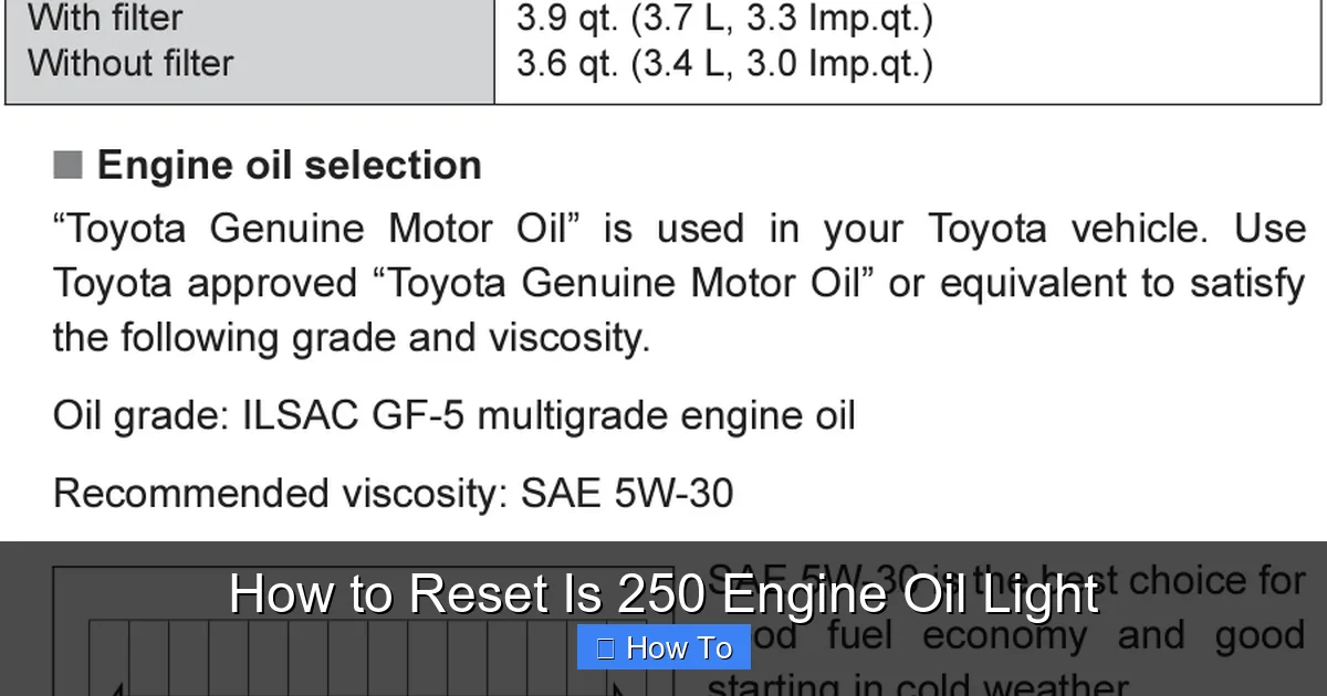 How to Reset Is 250 Engine Oil Light