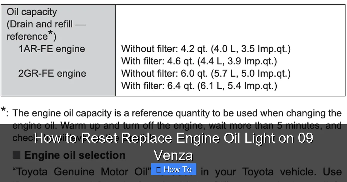 How to Reset Replace Engine Oil Light on 09 Venza